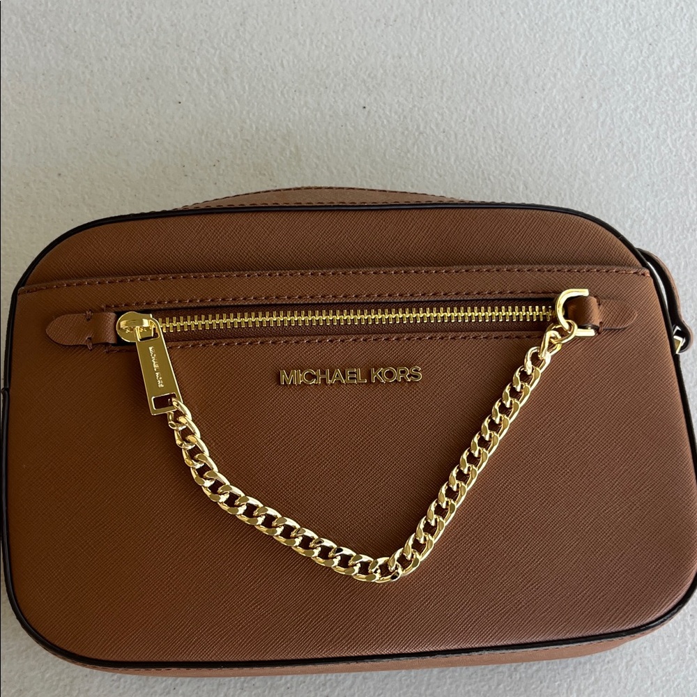Michael Kors Brown Crossbody Bag with Gold Chain Accent